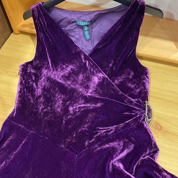 **NWOT ** Ralph Lauren Deep Purple Silk Velvet Wrap Look Brooch Buckle Dress 8 - Picture 5 of 15